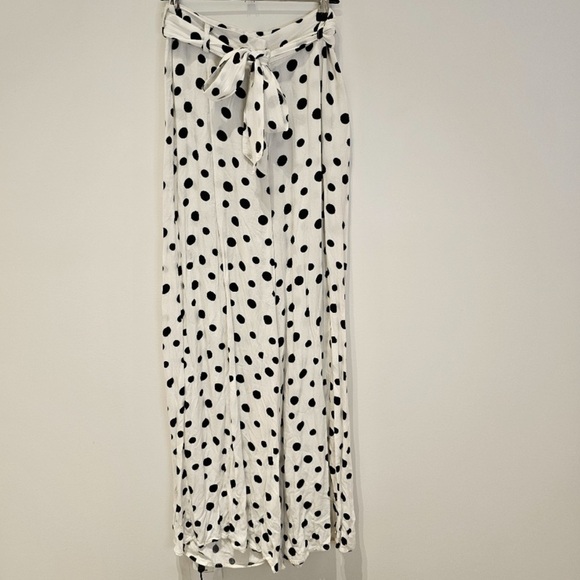 F21 Polka Dot Wide Leg Tie Waist Trouser M Black / White - Picture 2 of 7